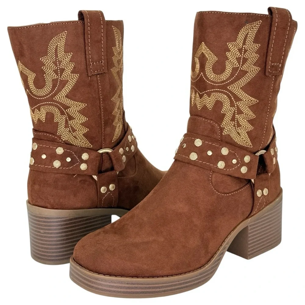 Sun + Stone Norahh Brown Microsuede Embroidered Womens Ankle Boots Size 8M - Picture 13 of 15